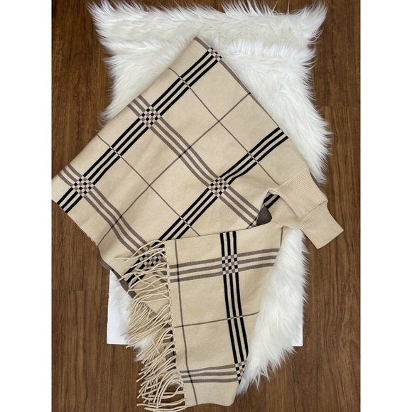 Vintage Beige Gray Tartan Plaid Wrap Sweater One Size - Picture 7 of 10